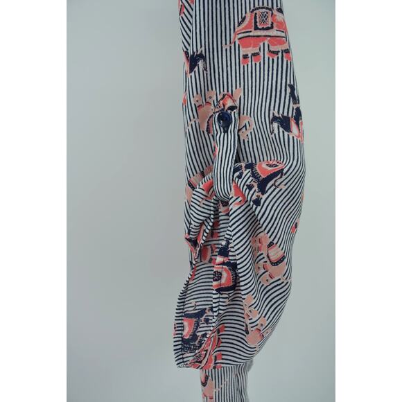 Pink Rose Striped Elephant Print 3/4 Sleeve Split Neck Blouse Womens S - Picture 4 of 6